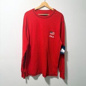 NWT Polo Ralph Lauren Red USA Flag Thermal Waffle Knit XL